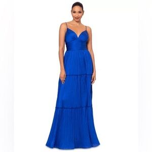 Betsy & Adam Royal Blue Pleated Tiered Chiffon Maxi Gown NWT Size 2